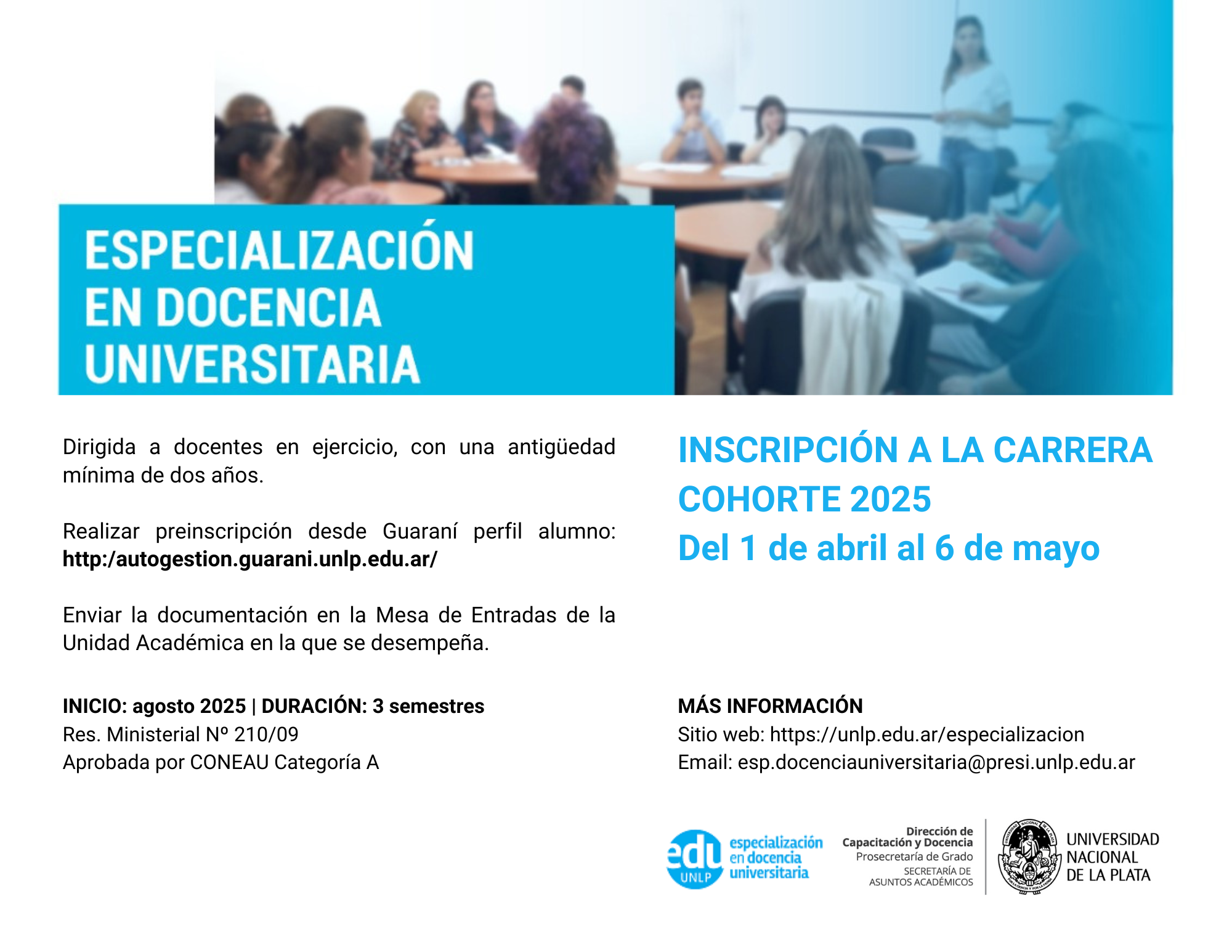 INSCRIPCIÓN 2025 A LA ESPECIALIZACIÓN EN DOCENCIA UNIVERSITARIA